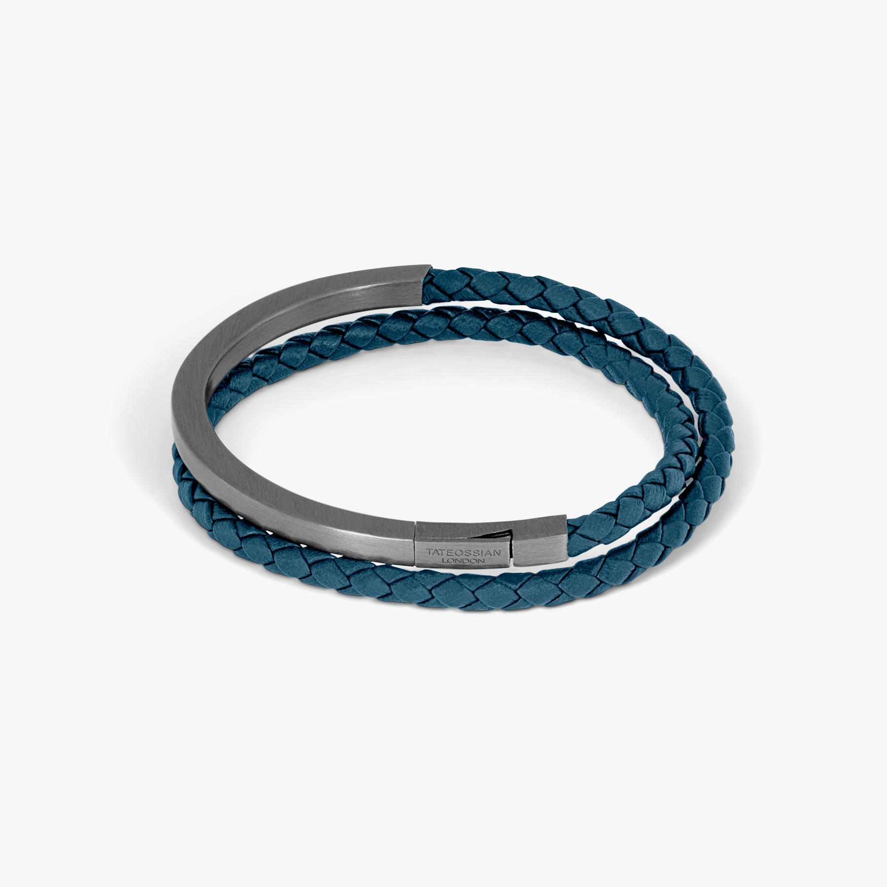 Mezzo Noir bracelet in Italian navy leather with black rhodium plated sterling silver (UK) 1