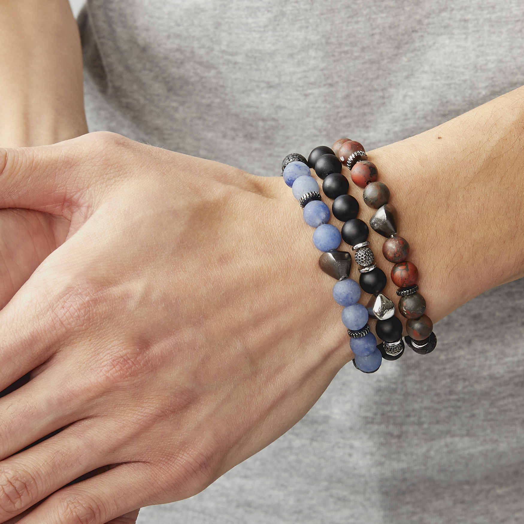 Nugget bracelet with frosted aventurine and black rhodium plated sterling silver (UK) 5