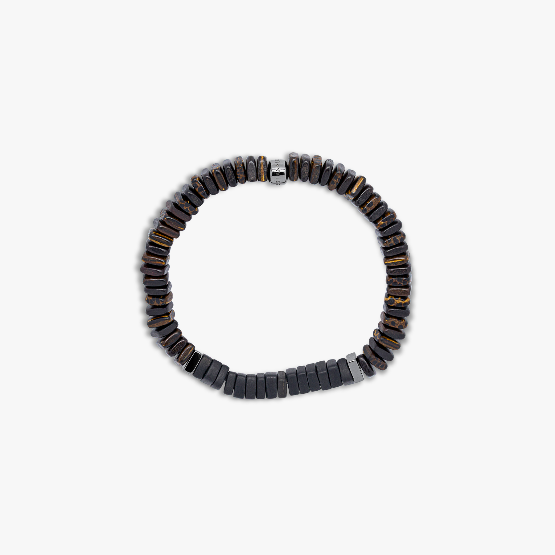 Legno bracelet in black onyx, palm and ebony wood with black rhodium plated sterling silver (UK) 2