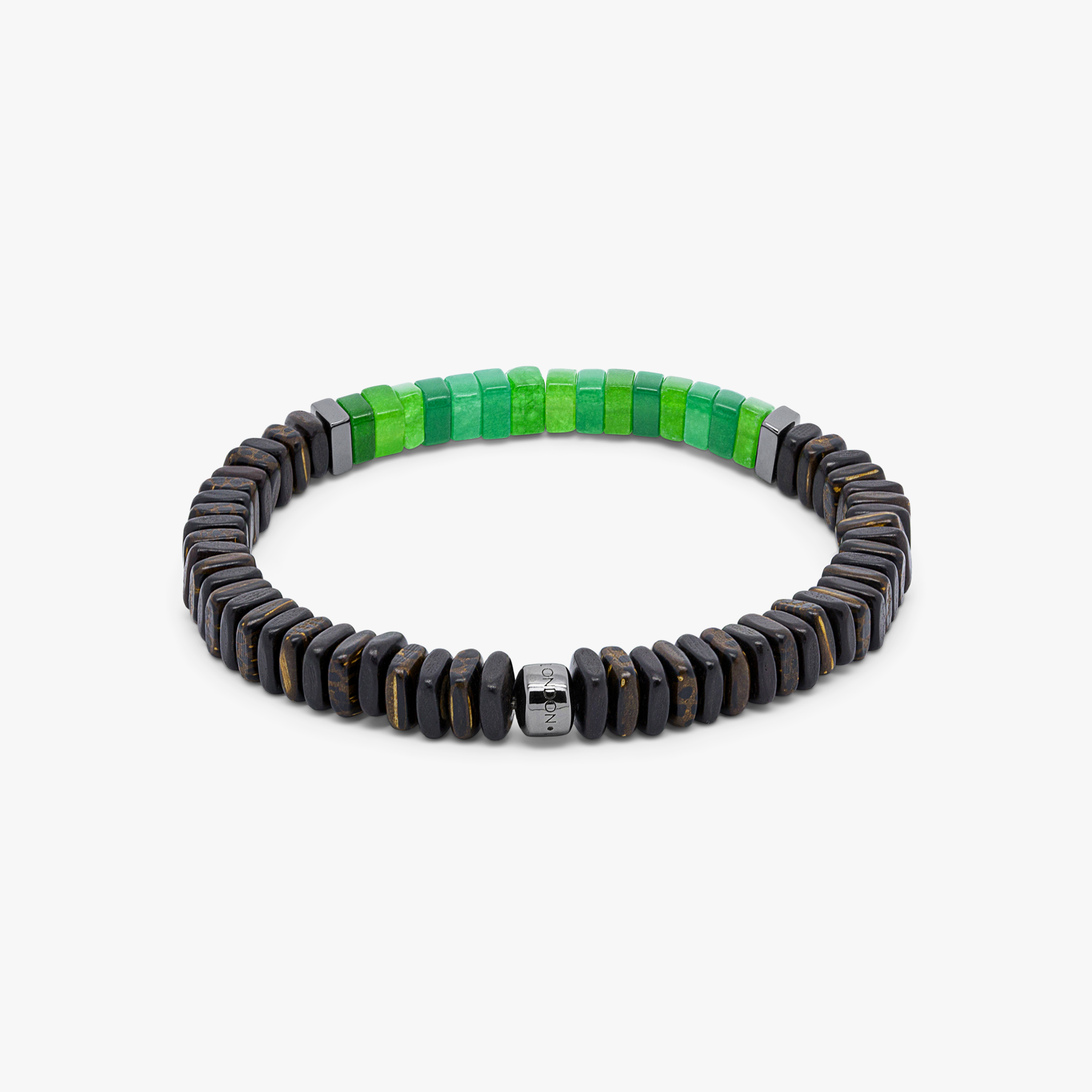 Legno bracelet in green quartz, palm and ebony wood with black rhodium plated sterling silver (UK) 3