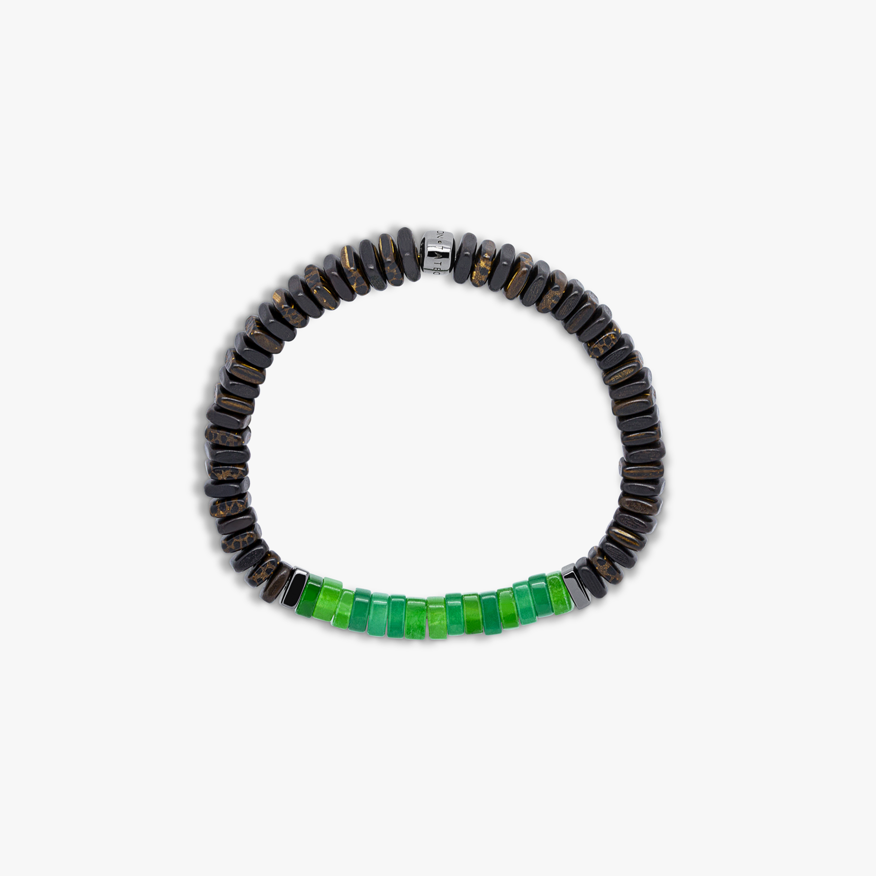 Legno bracelet in green quartz, palm and ebony wood with black rhodium plated sterling silver (UK) 2