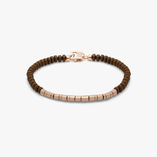 Mineral Bamboo bracelet in brown hematite with rose gold plated sterling silver (UK) 1