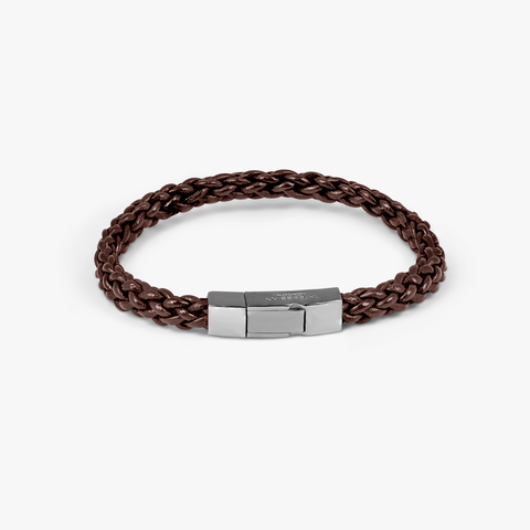 Click Trenza bracelet in Italian brown leather with black rhodium plated sterling silver (UK) 1