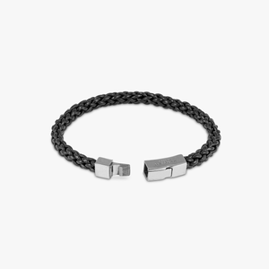 Click Trenza bracelet in Italian black leather with black rhodium plated sterling silver (UK) 3