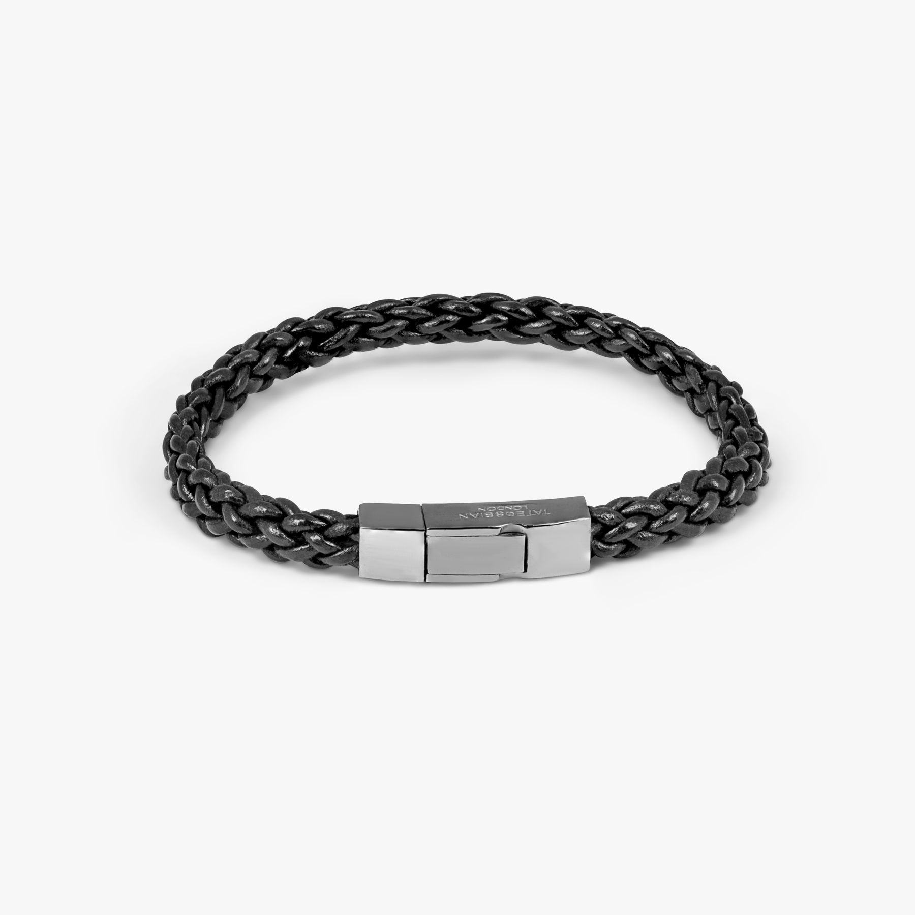 Click Trenza Bracelet Rhodium Plated Silver coloured Leather