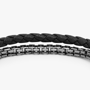 Fusione bracelet in Italian black leather with black rhodium plated sterling silver (UK) 2