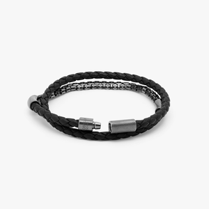 Fusione bracelet in Italian black leather with black rhodium plated sterling silver (UK) 3