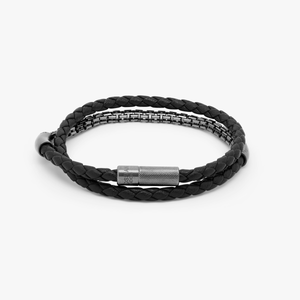 Fusione bracelet in Italian black leather with black rhodium plated sterling silver (UK) 1