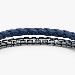Fusione bracelet in Italian navy leather with black rhodium plated sterling silver (UK) 2