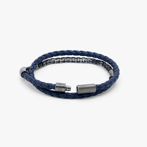 Fusione bracelet in Italian navy leather with black rhodium plated sterling silver (UK) 3