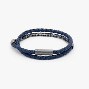 Fusione bracelet in Italian navy leather with black rhodium plated sterling silver (UK) 1
