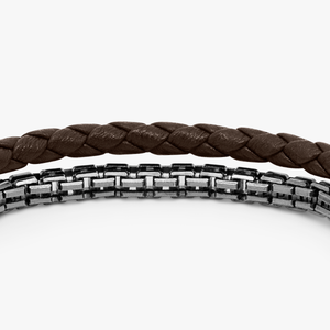 Fusione bracelet in Italian brown leather with black rhodium plated sterling silver (UK) 2