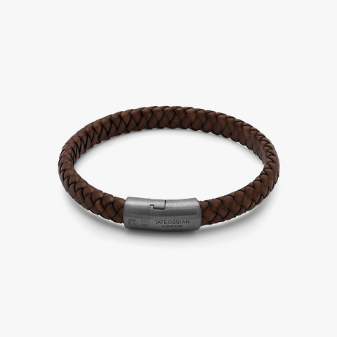 Cobra Sontuoso bracelet in Italian brown leather with black rhodium plated sterling silver (UK) 1