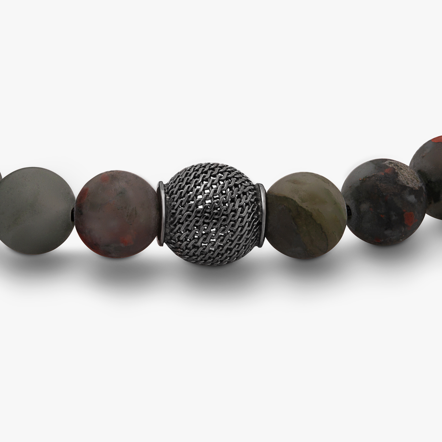 Celsius Bloodstone bracelet with black macramé and sterling silver