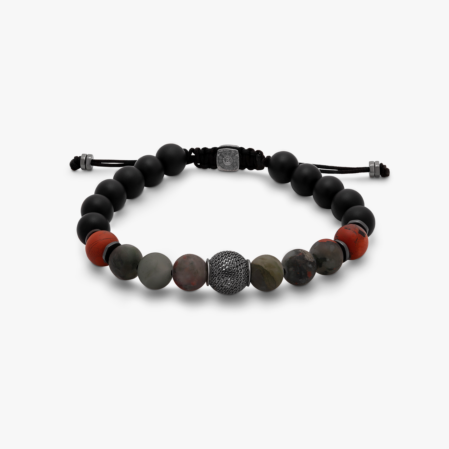 Celsius Bloodstone bracelet with black macramé and sterling silver