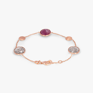 Kensington bracelet with black rutilated quartz and ruby in 14k satin rose gold (UK) 2