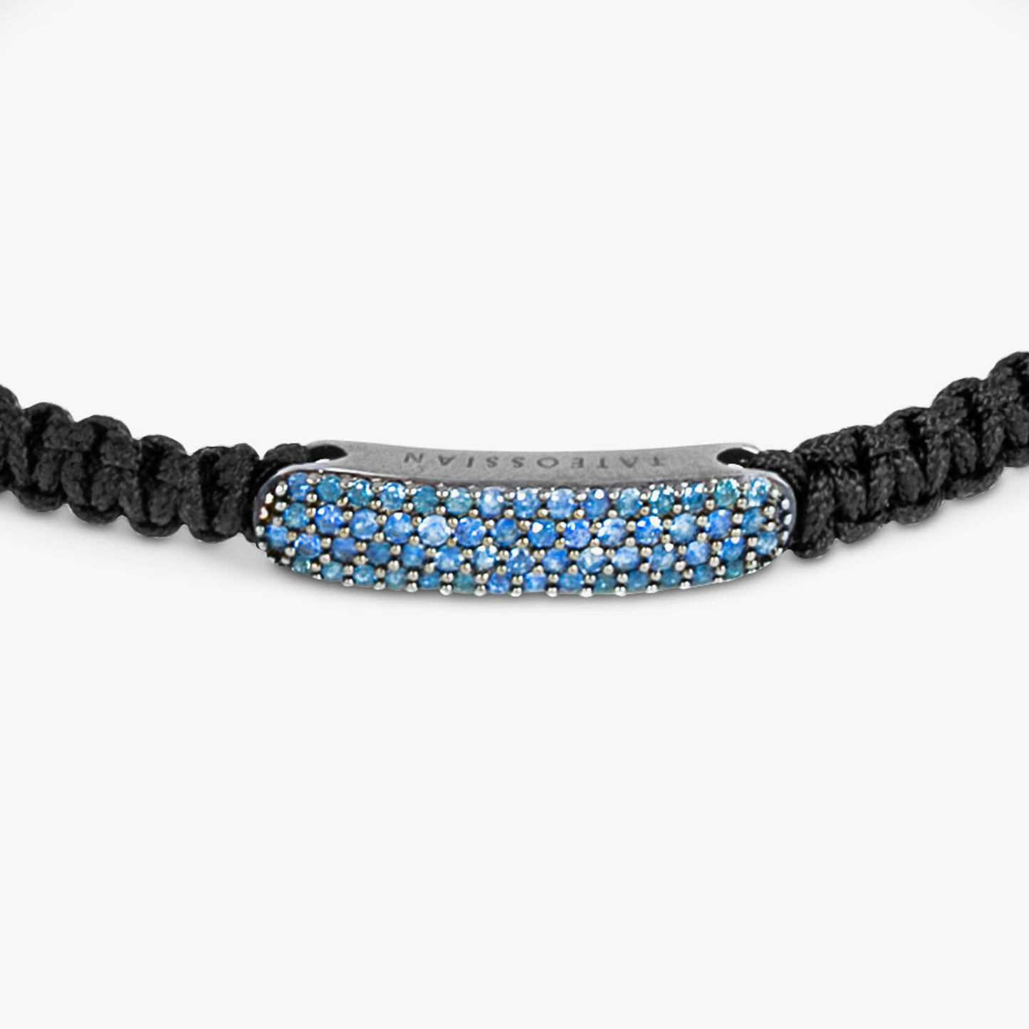 Baton Macrame Bracelet In Ruthrnium Plated Silver with Blue Sapphire