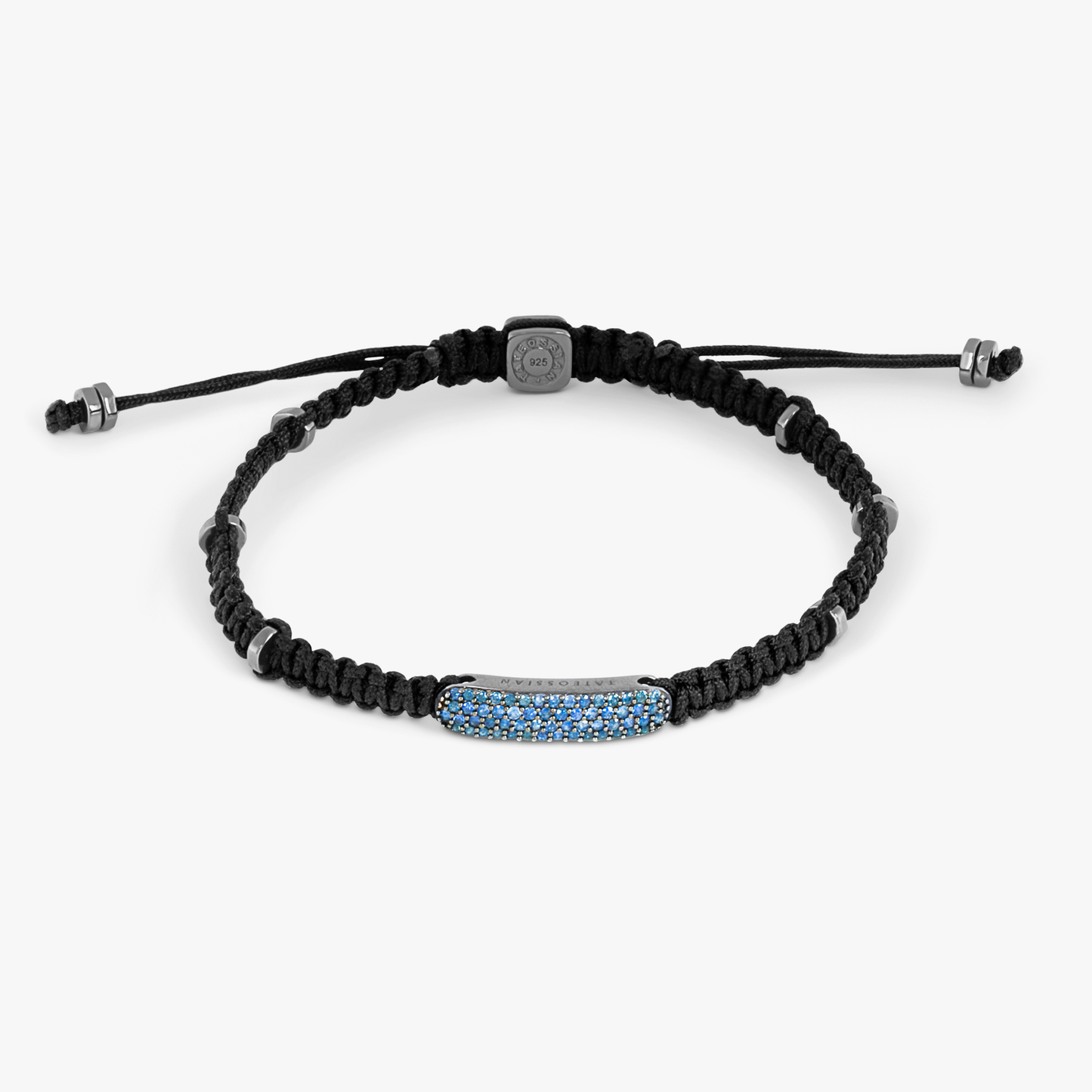 Baton Macrame Bracelet In Ruthrnium Plated Silver with Blue Sapphire