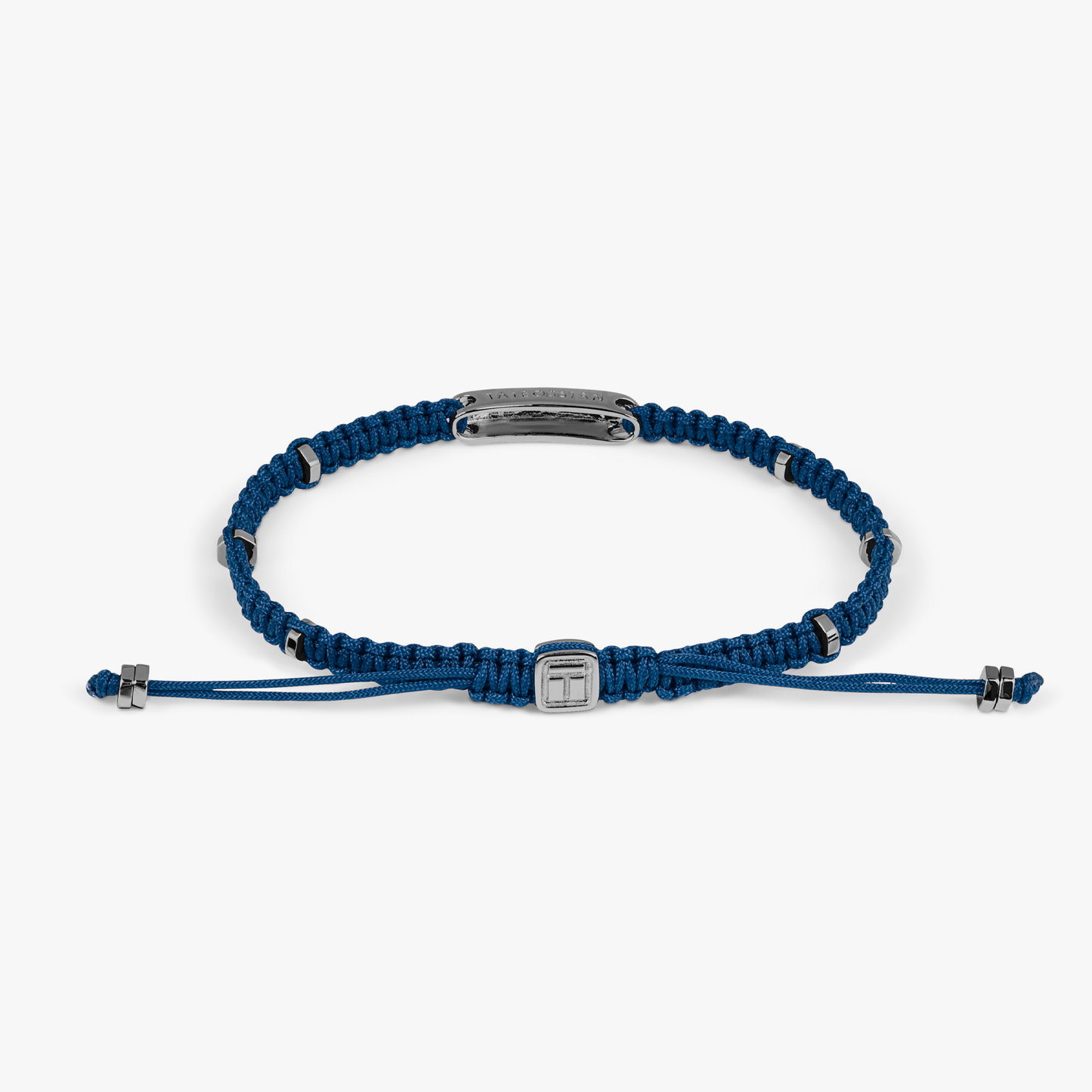 Blue macramÃ© bracelet with black rhodium baton (UK) 2