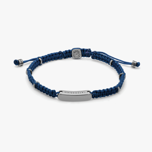 Blue macramé bracelet with black rhodium baton (UK) 1