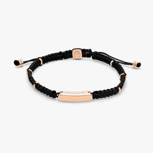 Macramé Bracelet In Black With Rose Gold- Engravable