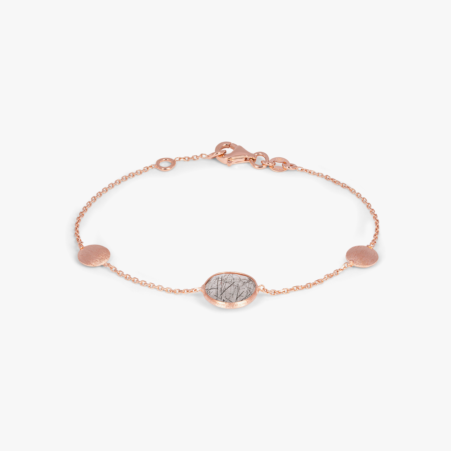 Kensington Bracelet 14K Satin Rose Gold Black Rutilated Quartz