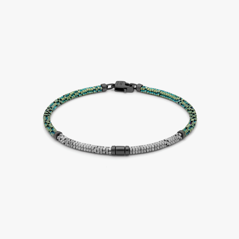 Croce Bamboo bracelet in green and silver hematite with sterling silver (UK) 1