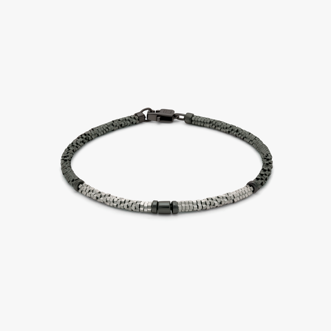 Croce Bamboo bracelet in grey and silver hematite with sterling silver (UK) 1
