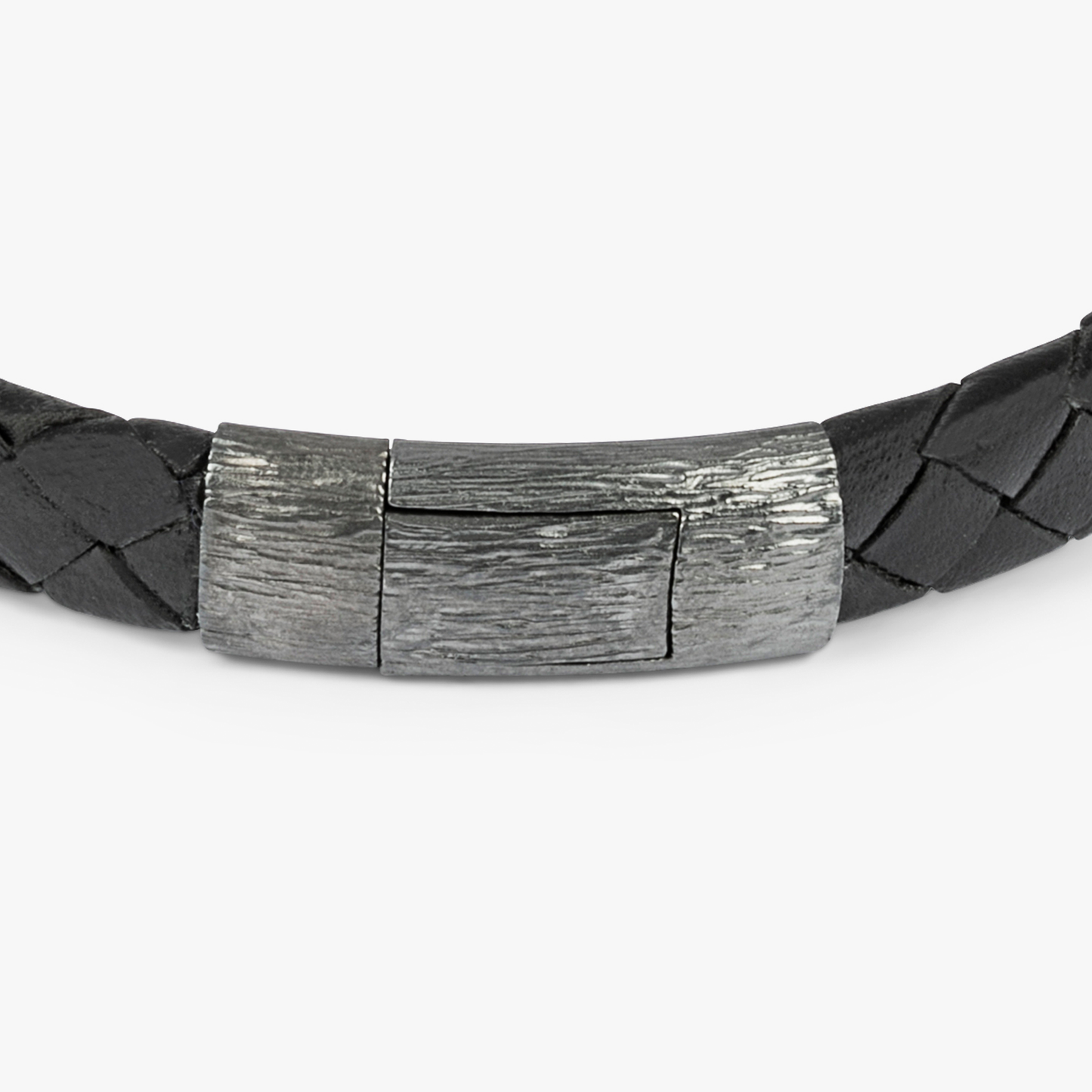 Graffiato bracelet in Italian black leather with black rhodium plated sterling silver (UK) 2