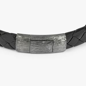 Graffiato bracelet in Italian black leather with black rhodium plated sterling silver (UK) 2