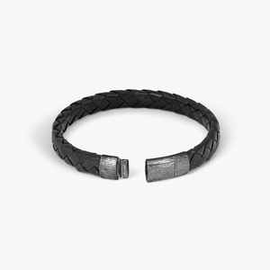 Graffiato bracelet in Italian black leather with black rhodium plated sterling silver (UK) 3