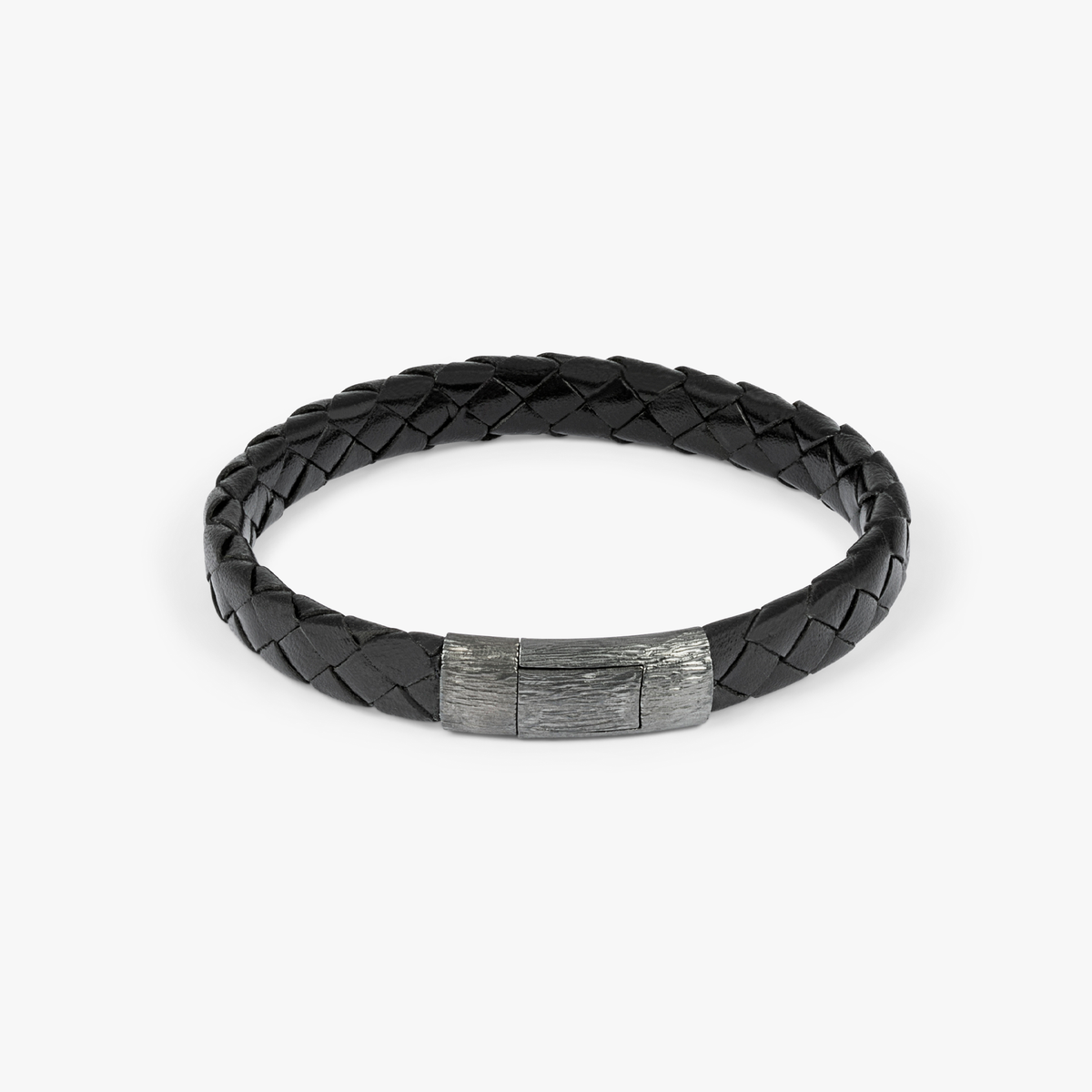 Graffiato bracelet Italian leather rhodium plated sterling silver