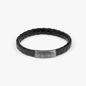 Graffiato bracelet in Italian black leather with black rhodium plated sterling silver (UK) 1