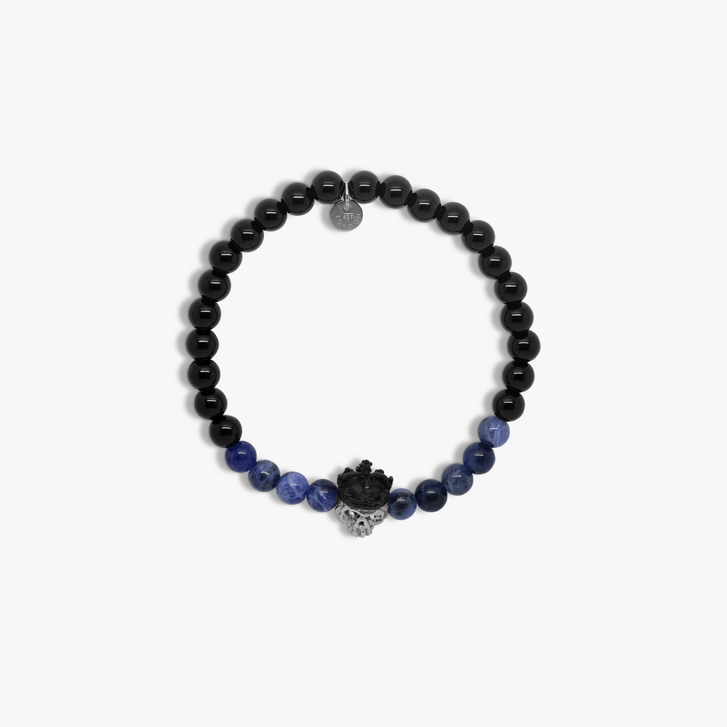 King Skull bracelet with sodalite and black agate (UK) 2