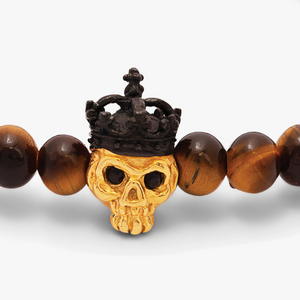 King Skull bracelet with tiger eye and black agate