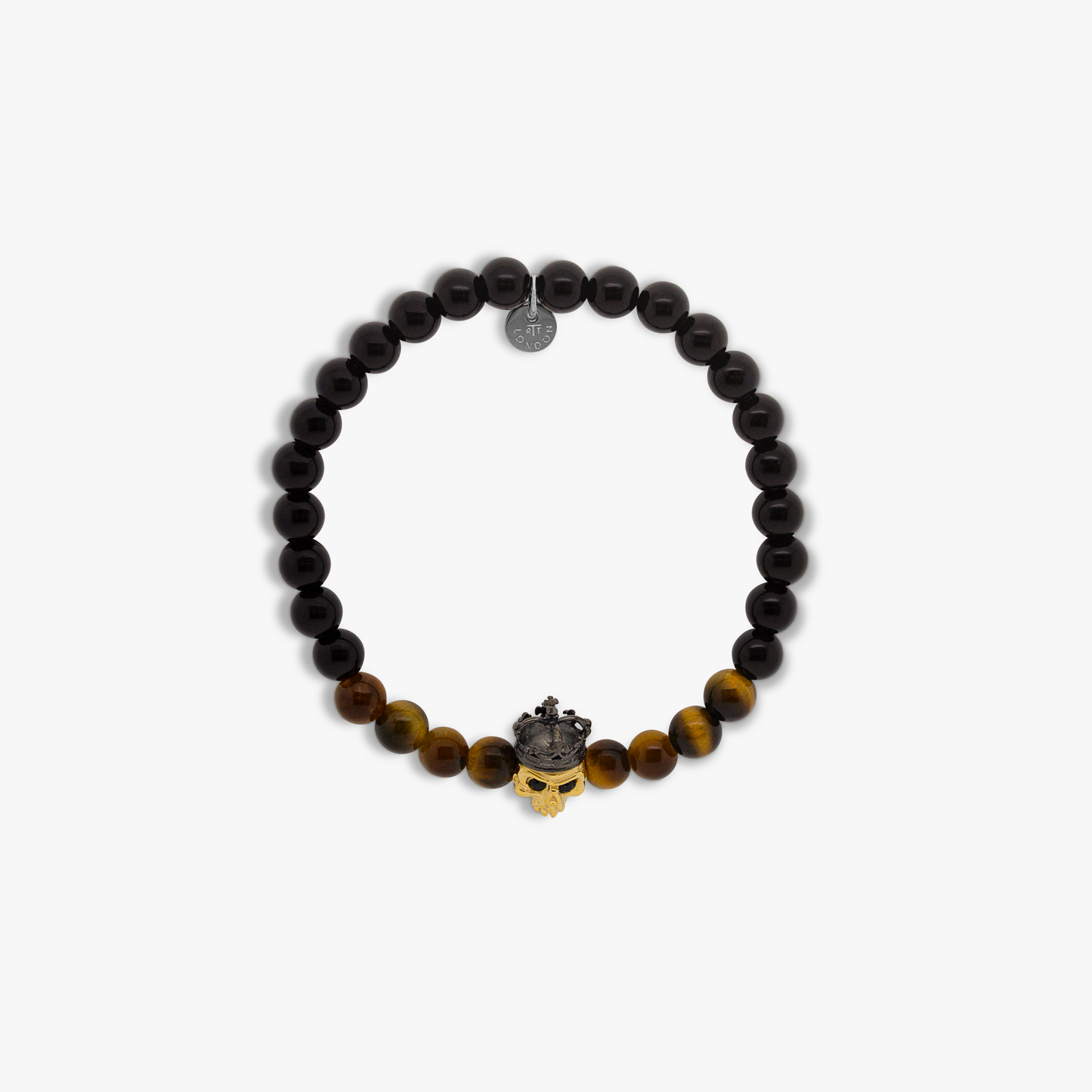 King Skull bracelet with tiger eye and black agate