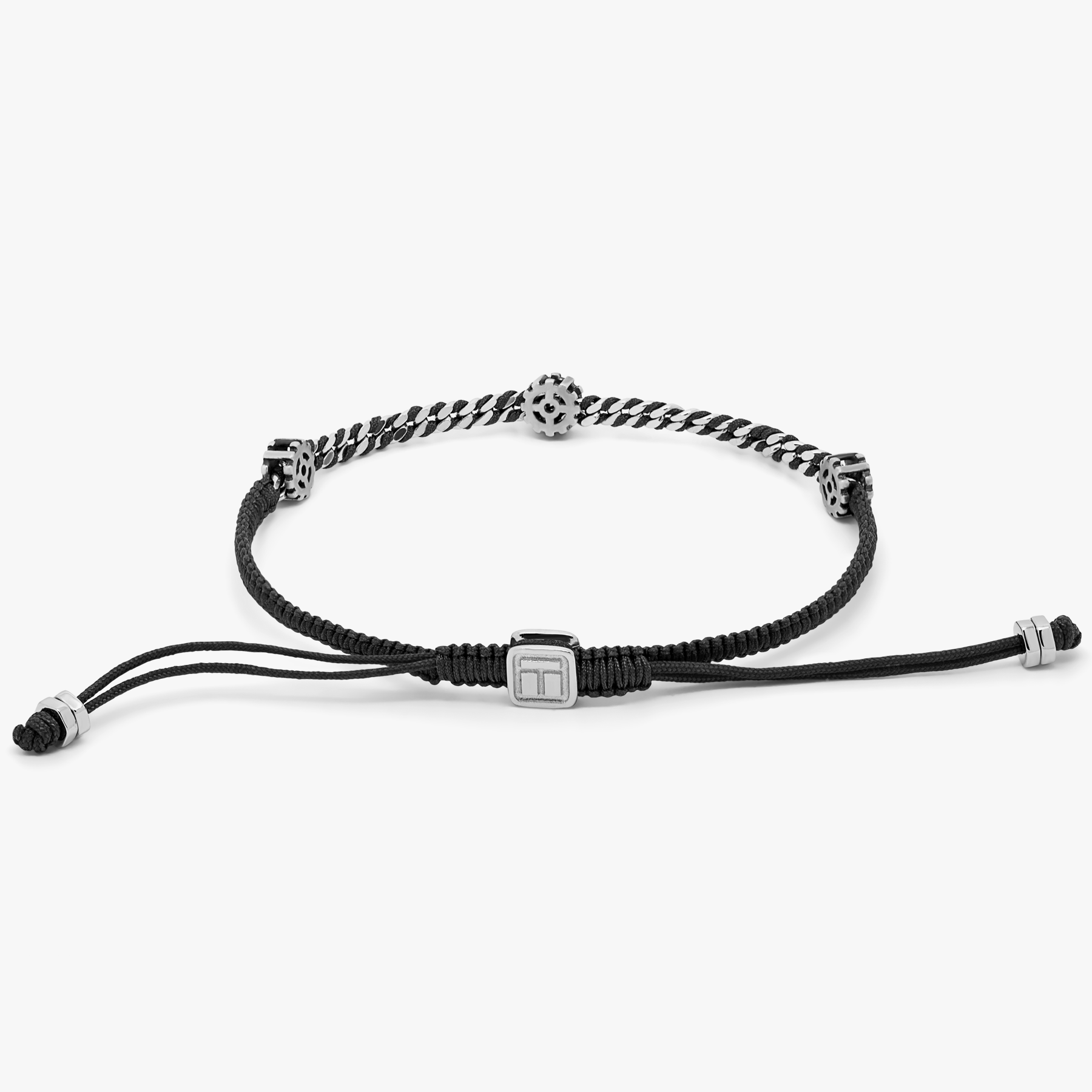 Signature Gear bracelet in black macramÃ© with sterling silver (UK) 2