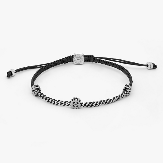 Signature Gear bracelet in black macramÃ© with sterling silver (UK) 1