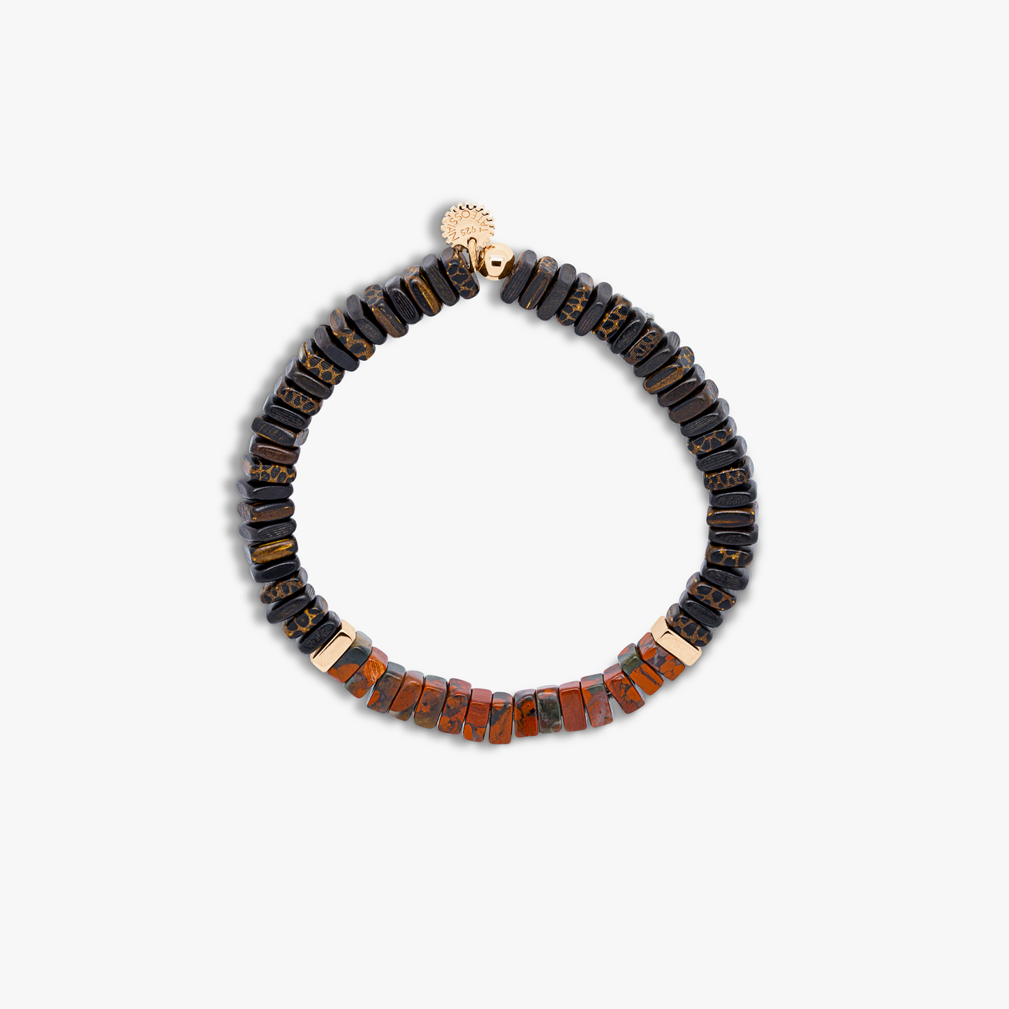 Legno bracelet in rainbow jasper, palm and ebony wood with rose gold plated sterling silver