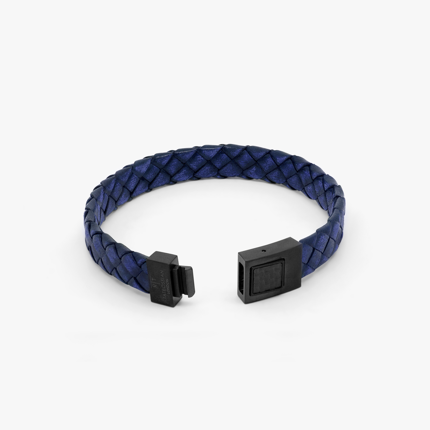 Carbon Woven bracelet in Italian navy leather with carbon fibre and stainless steel