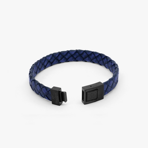 Carbon Woven bracelet in Italian navy leather with carbon fibre and stainless steel