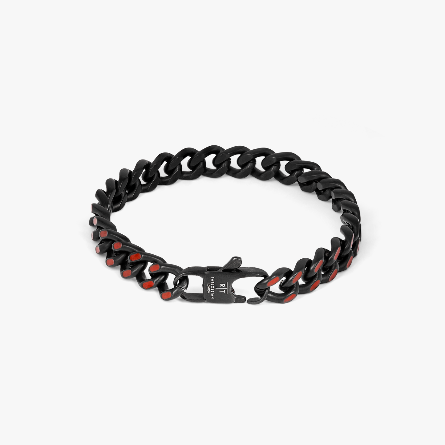 Meccanico bracelet with red enamel in black plated stainless steel