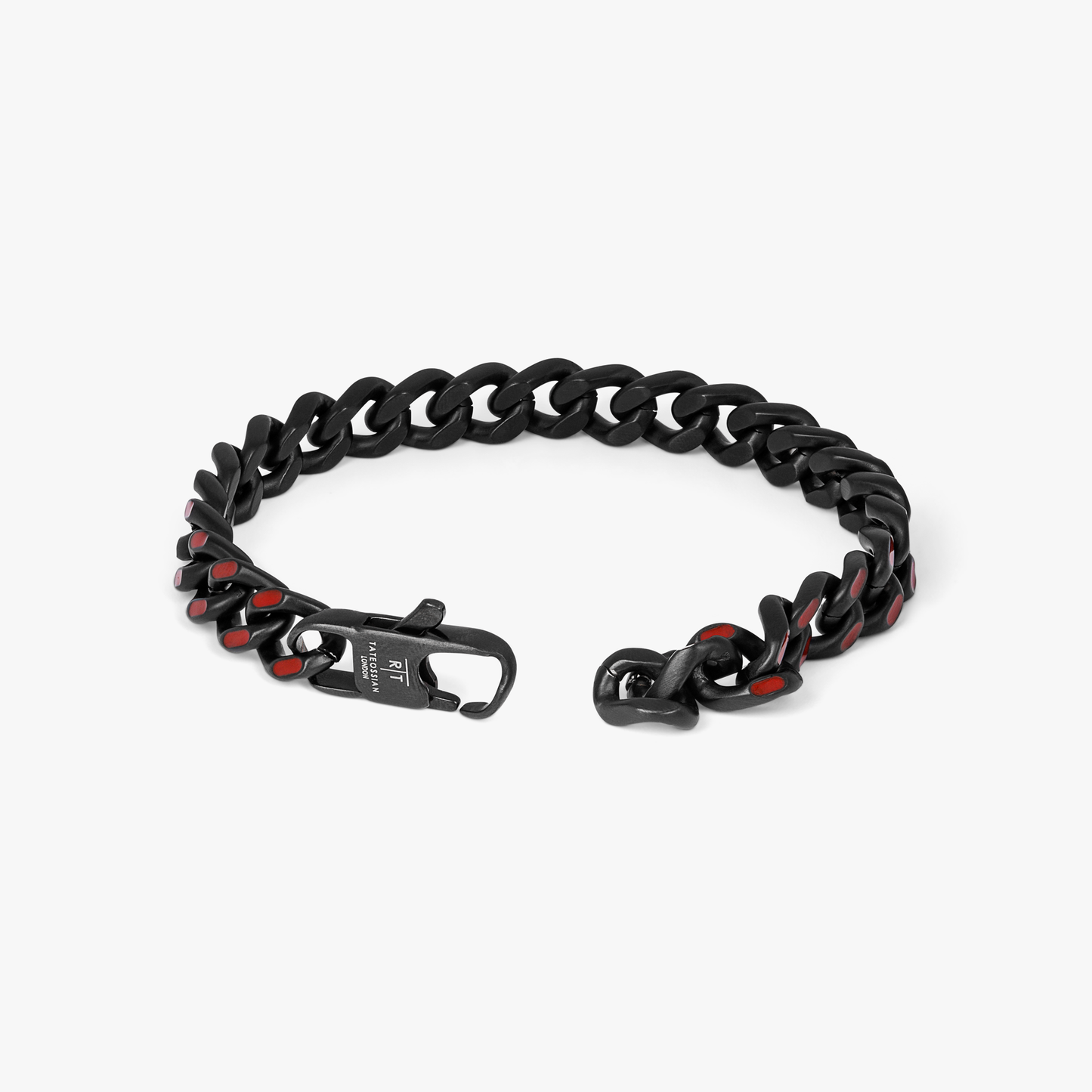 Meccanico bracelet with red enamel in black plated stainless steel