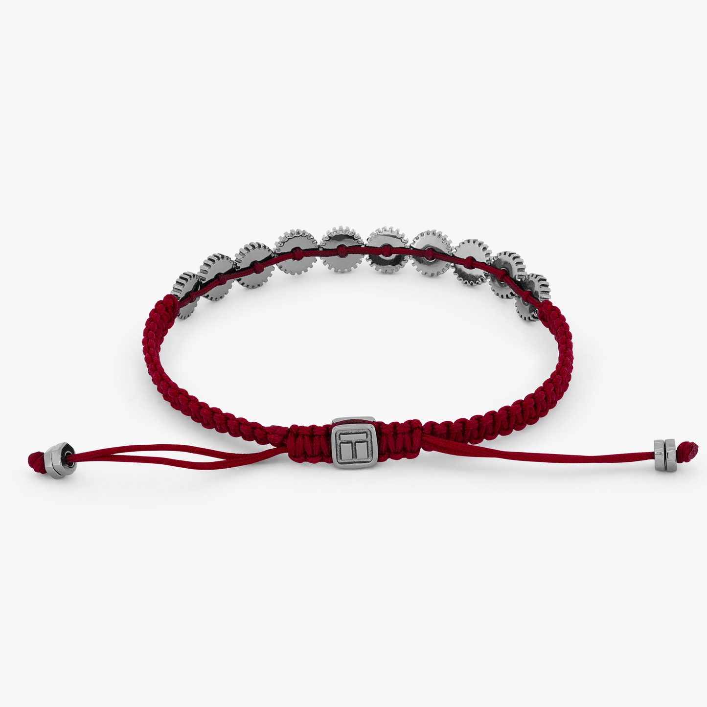 Mini Ten Gear bracelet with burgundy macrame in black rhodium plated sterling silver