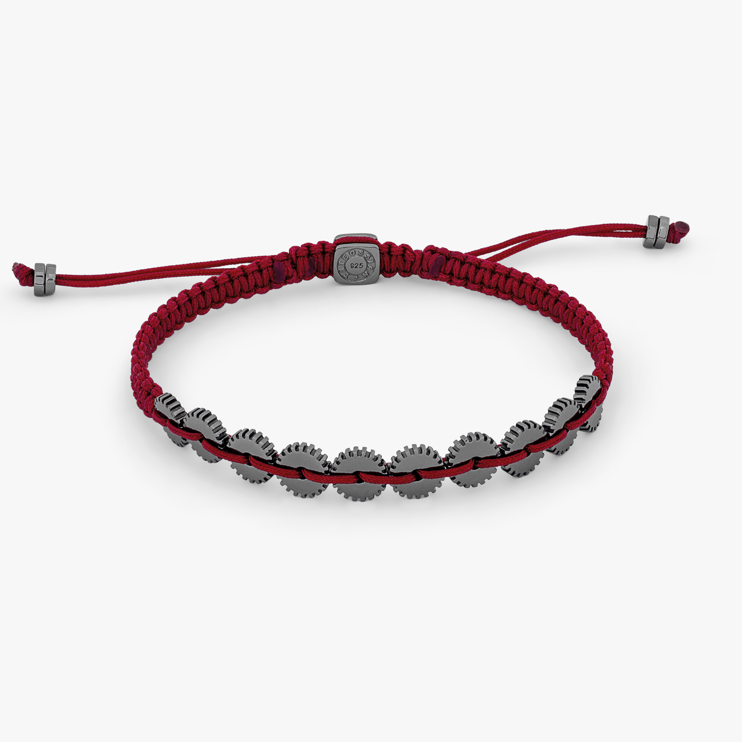 Mini Ten Gear bracelet with burgundy macrame in black rhodium plated sterling silver