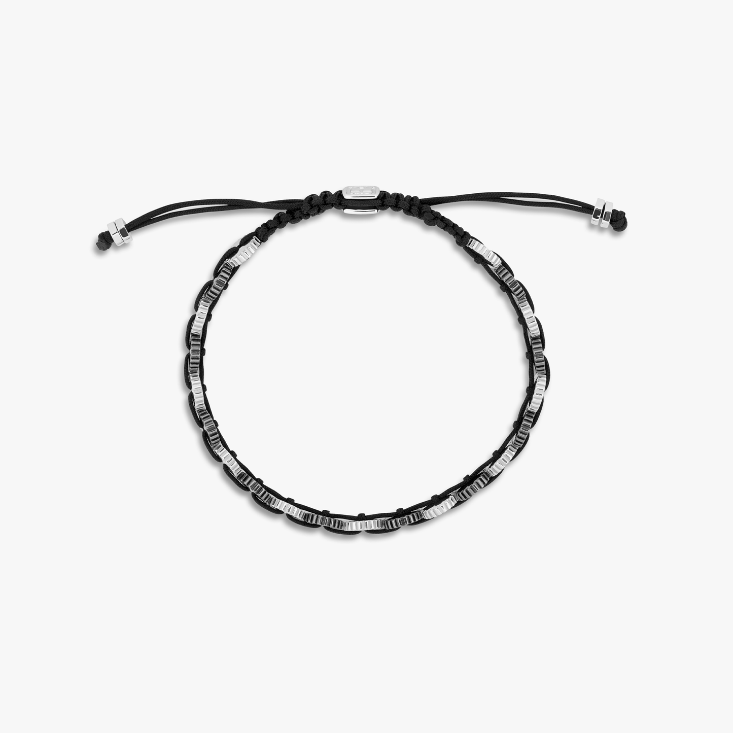 Mini 21 Gear bracelet with black macrame in rhodium and black rhodium plated silver