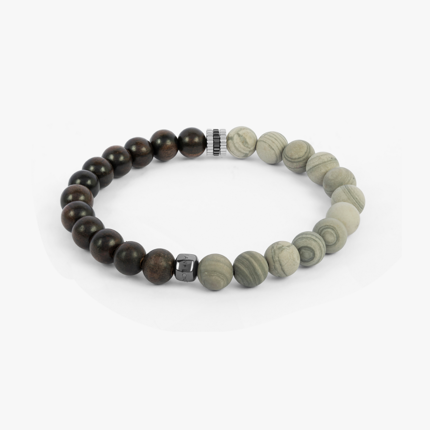 Nature bracelet with ebony wood and grey jasper in rhodium plated silver (UK) 3