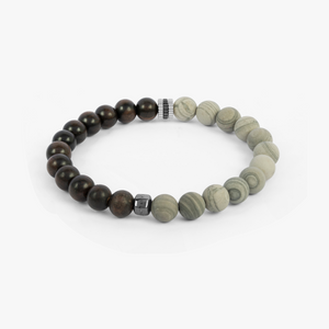 Nature bracelet with ebony wood and grey jasper in rhodium plated silver (UK) 3