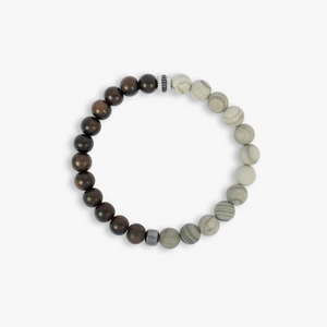 Nature bracelet with ebony wood and grey jasper in rhodium plated silver (UK) 2