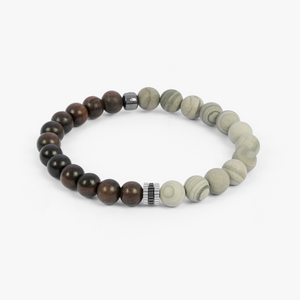 Nature bracelet with ebony wood and grey jasper in rhodium plated silver (UK) 1
